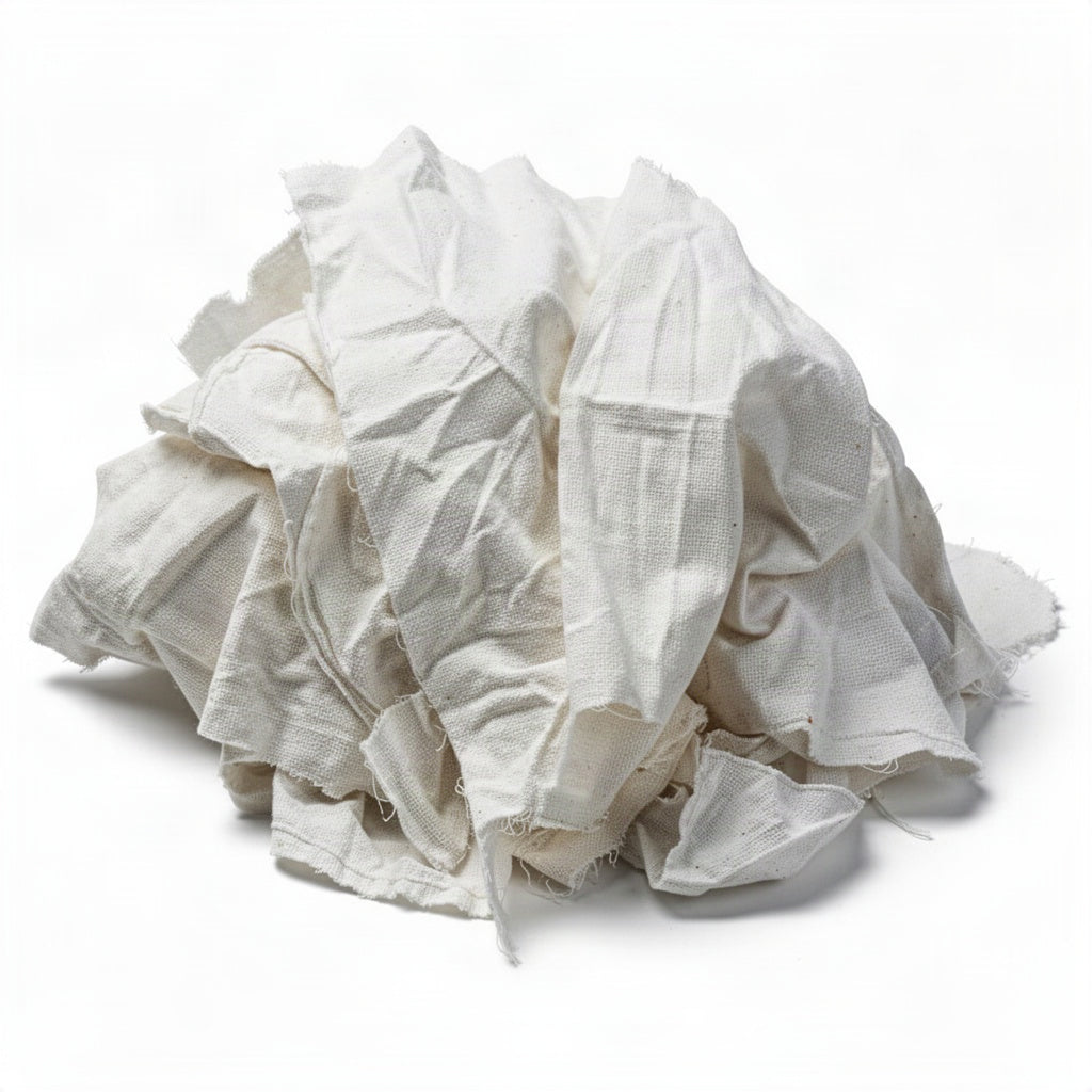 Mixed White Reclaimed Cotton Wiping Rags - clean organized product view