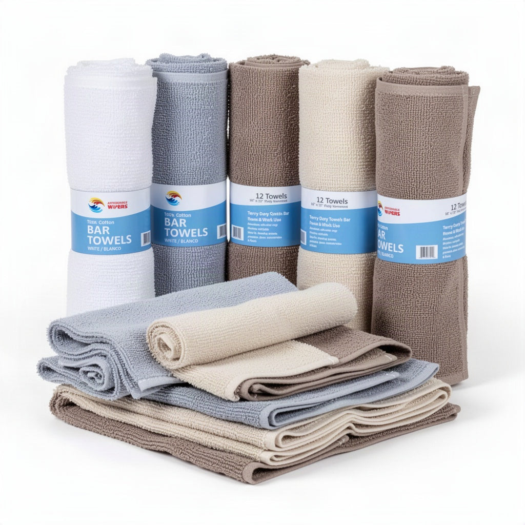 Terry Cotton Bar Towels Retail Packaging - clean organized product view