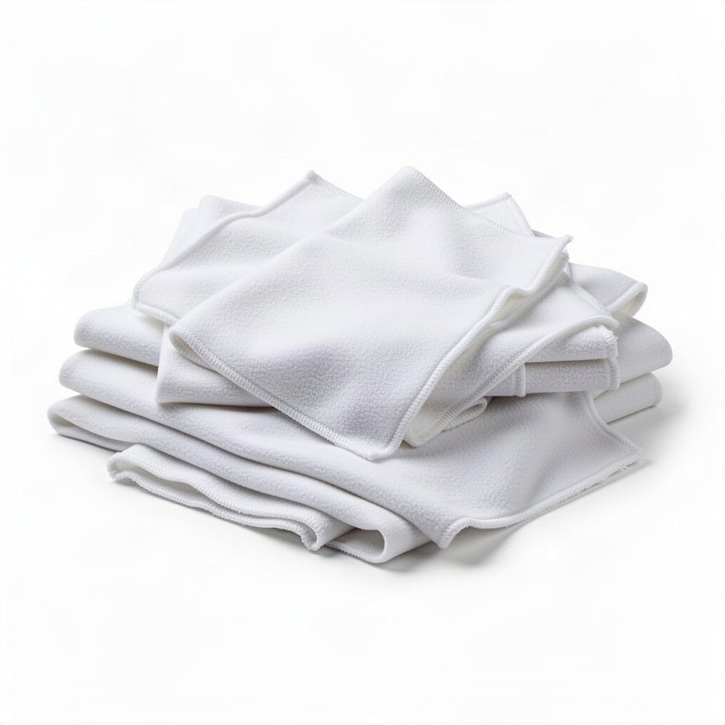 White Fleece Cotton Cleaning Rags - clean organized product view